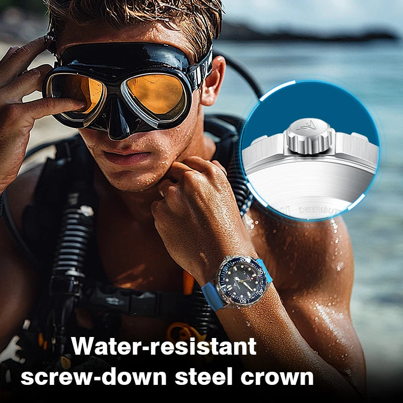 North Edge TRITON Solar-Powered Diving Watch – Men’s Quartz Watch with 316L Stainless Steel Case