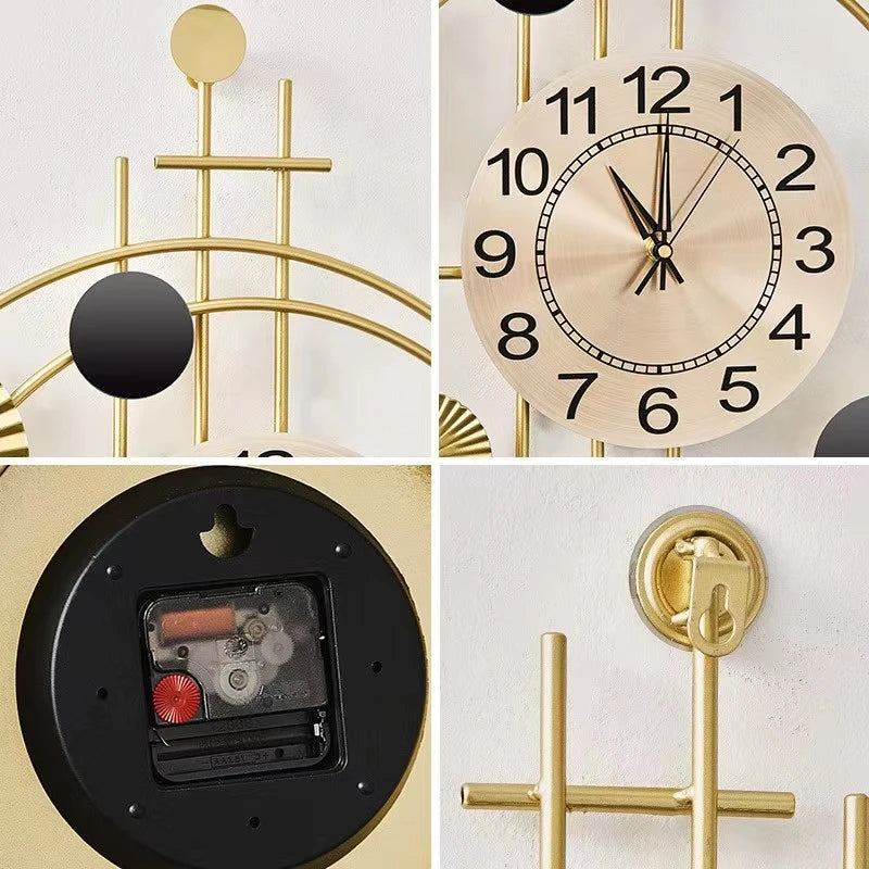 Modern Luxury Metal Wall Clock – Silent Quartz Hanging Clock for Living Room and Home Decor