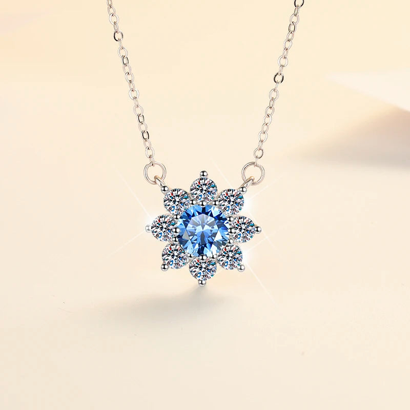 Luxury Jewelry: Sunflower 1CT Blue VVS1 Moissanite Pendant Necklace in S925 Sterling Silver – GRA Certified Women’s Gift