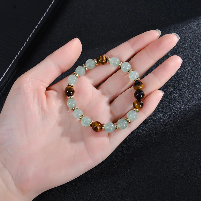 8mm Green Aventurine and Tiger Eye Stone Bracelet | Natural Stretch Beaded Bracelet for Health, Wealth, Luck & Career Success Serena