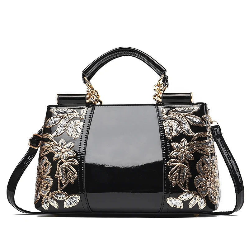 Large Capacity Women's Shoulder Bag - Sequins Flower Pattern Crossbody Handbag for Everyday Use