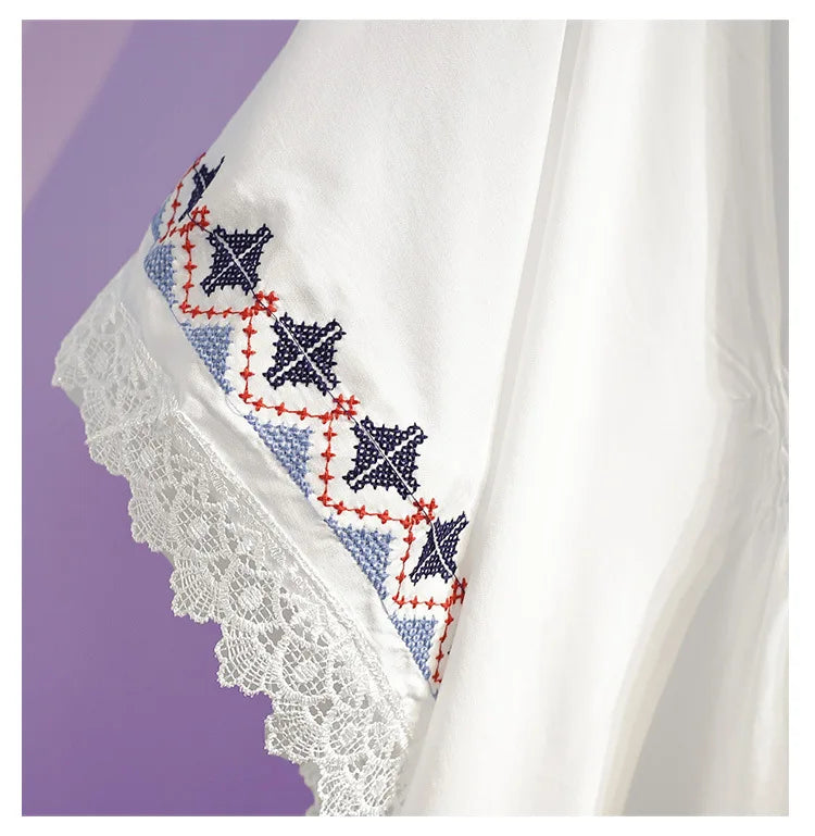 Women's Summer Blouse | Retro Lace Panel Print Design, Chic Medium-Length Loose Fit Top Camille