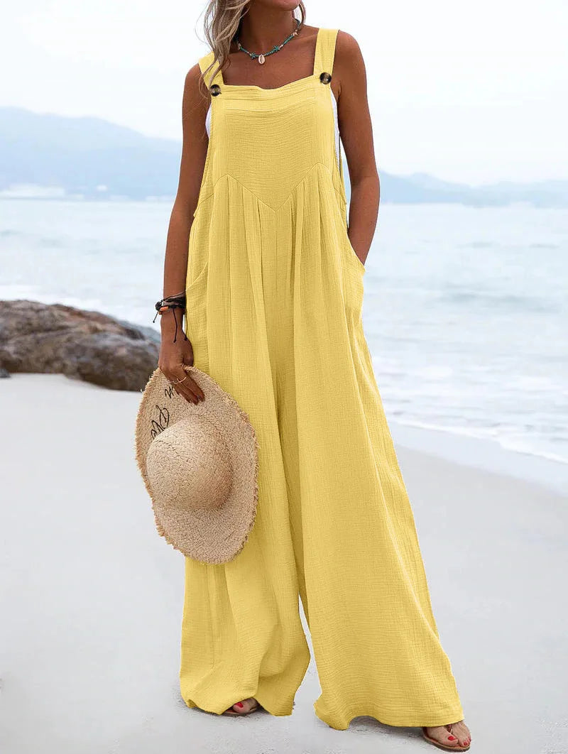 Women's Wide-Leg Overalls | Casual Cotton Linen Baggy Jumpsuit Shaina