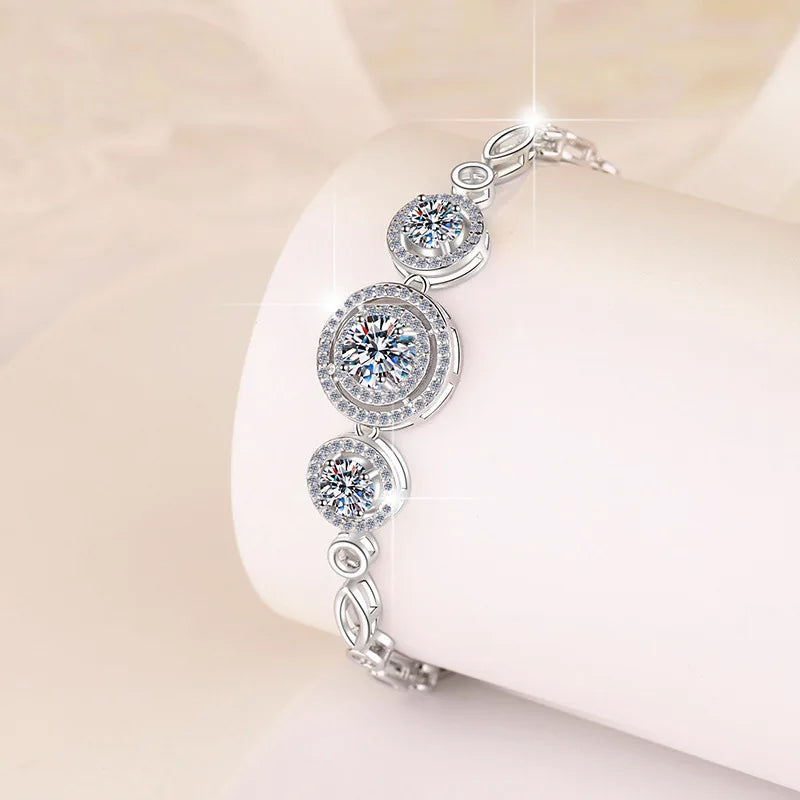 S925 Silver 2-Carat Moissanite Round Bead Bracelet Leslie