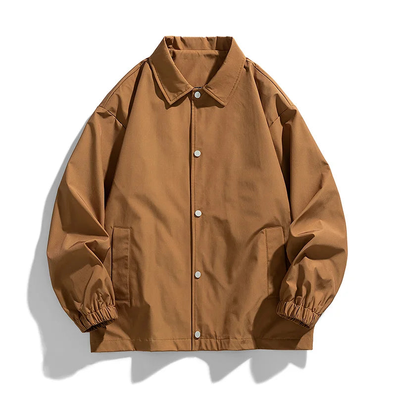 Polyester Windbreaker Jacket | Unisex Loose Fit Lapel Collar Plain Coach Jackets Darcy
