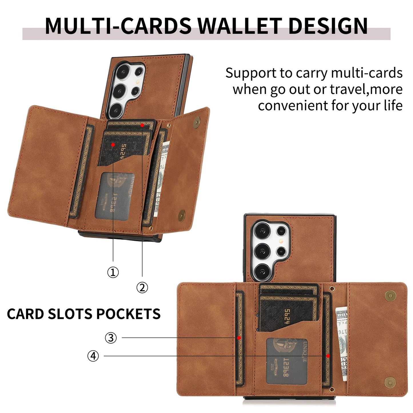 Luxury PU Leather Flip Phone Case – Wallet Cover with Card Holder & Credit Card Slots for Samsung S25, S24, S23 Ultra