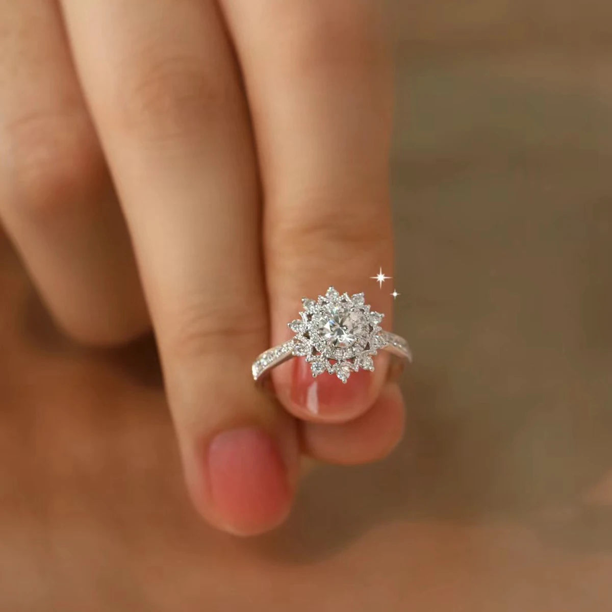 0.5 Carat Certified Moissanite Sunflower Ring – 925 Sterling Silver Wedding Jewelry for Women Joyce
