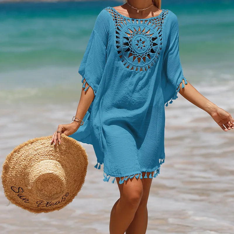 Women’s Patchwork Fringe Beach Cover-Up – Sunscreen & Stylish