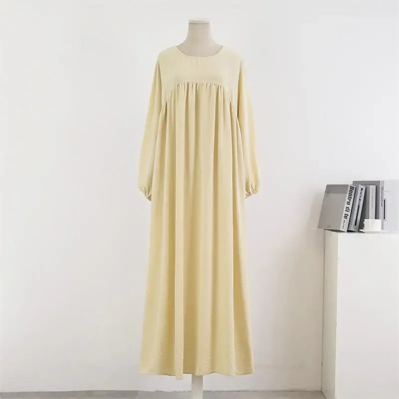 Muslim Modest Dress Women Abayas Full Sleeve Loose Prayer Dresses O-neck Casual Solid Ramadan Maxi Dresses Islamic Clothing