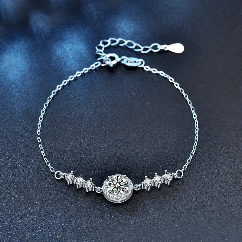 Elegant S925 Silver Moissanite Bracelet: Round Bag Design Feyre