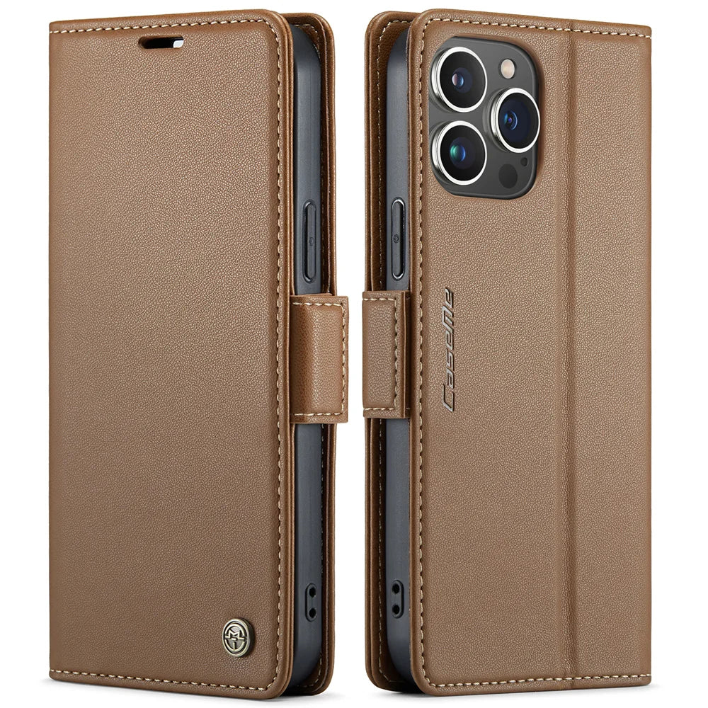 Magnetic Shockproof Leather Wallet Case – Luxury Kickstand with RFID Blocking for iPhone 14, 13, 12 Pro Max