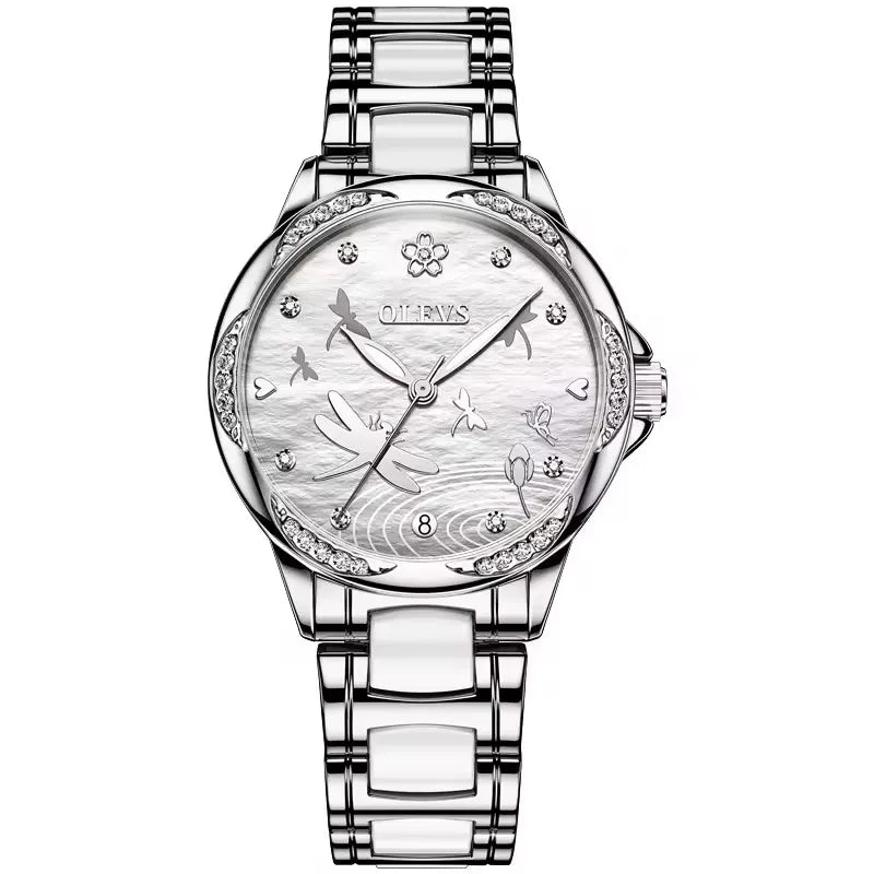 OLEVS 6610 Women's Luxury Mechanical Watch - Top Brand, Automatic Movement, Ceramic & Stainless Steel Band, Korean Style Reloj