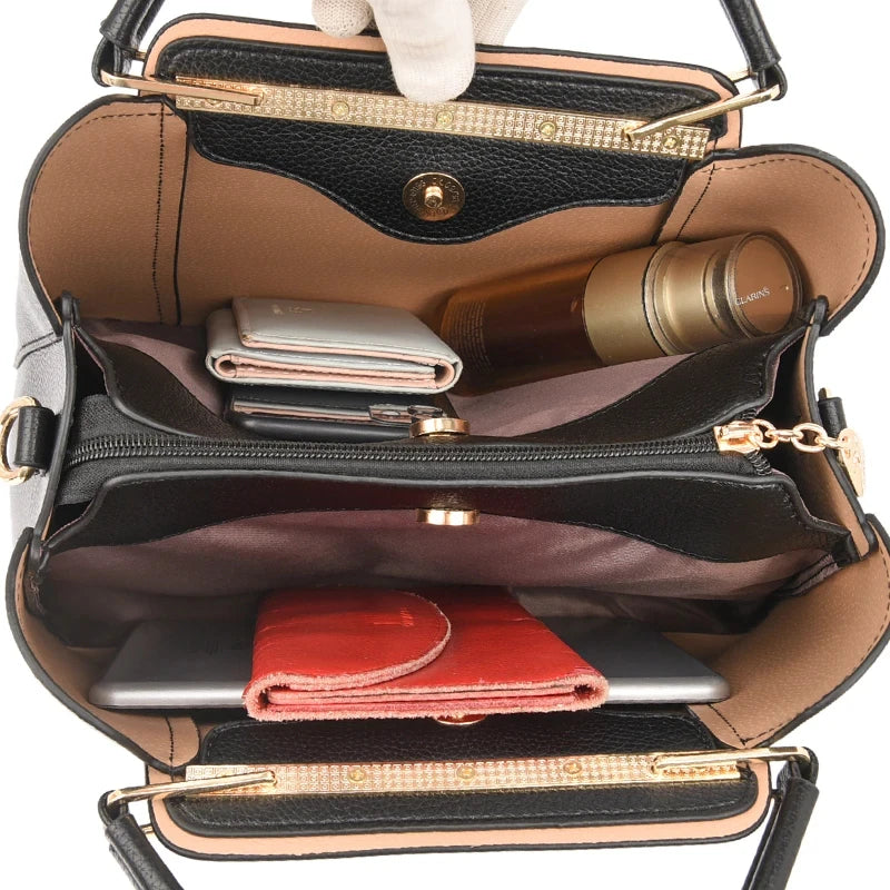 Luxury Leather Handbags for Women - Designer 3-Layer Shoulder & Crossbody Bags, Large Capacity Customized Tote