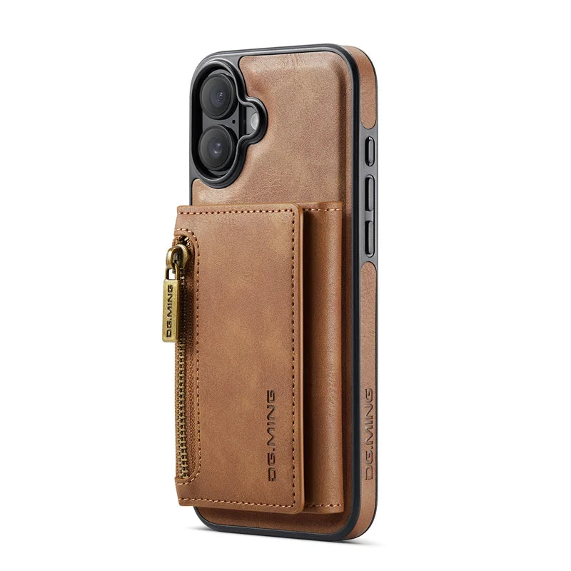 Premium Luxury Zipper Wallet Phone Case | 2-in-1 Detachable Case with Multi-Card Slots for iPhone 16, 15, 14 Pro Max