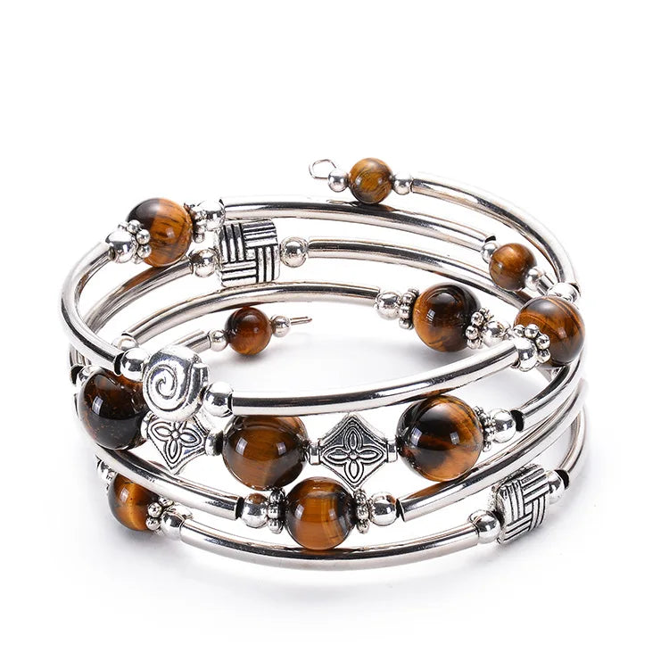 Fashion Charm Natural Stone Beaded Bracelet – Turquoise Crystal Multilayer Spiral Memory Wrap Bangle for Women Helena