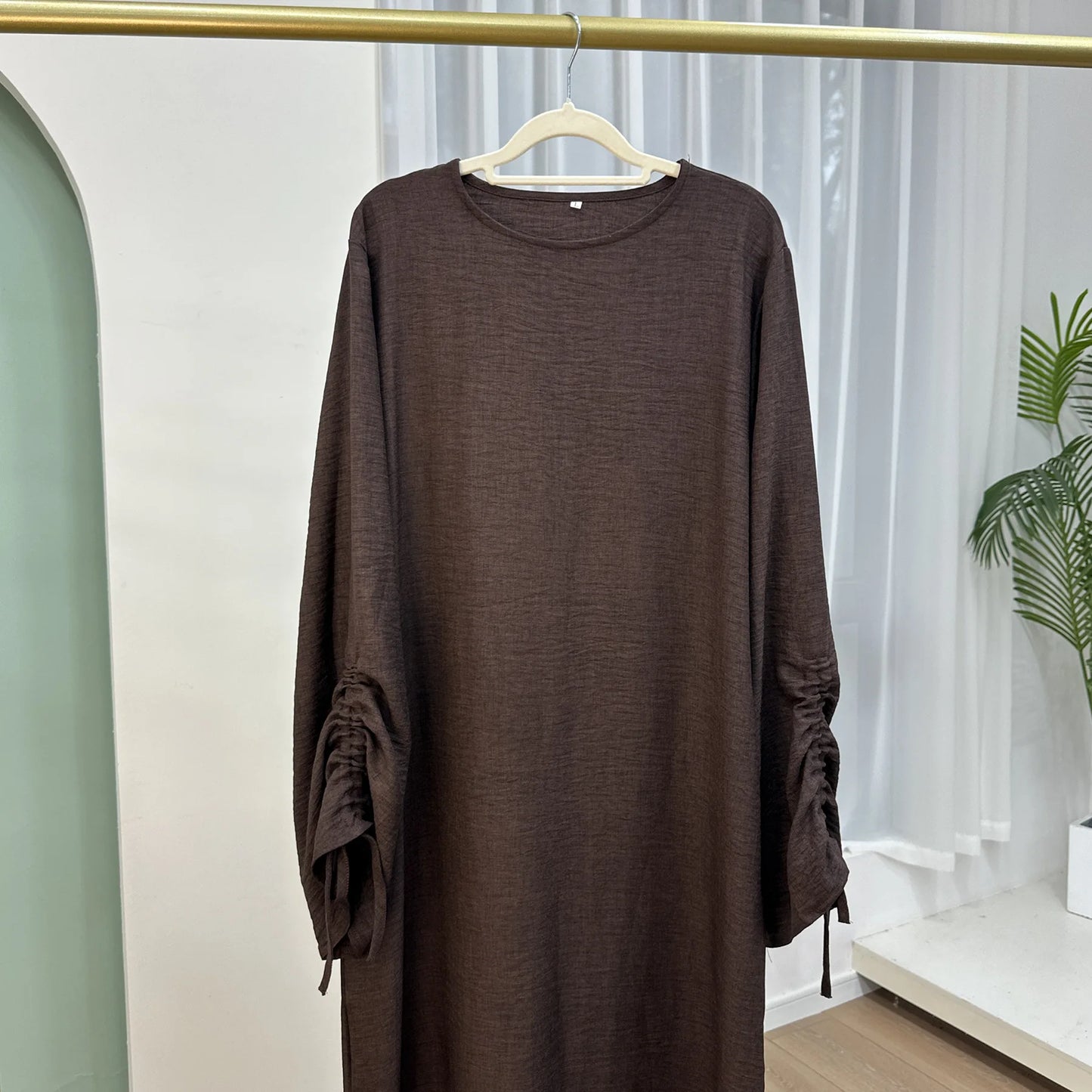 Plain Solid Color Abaya Dress with Drawstring Cuffs – Modest Islamic Clothing for Muslim Women Asma