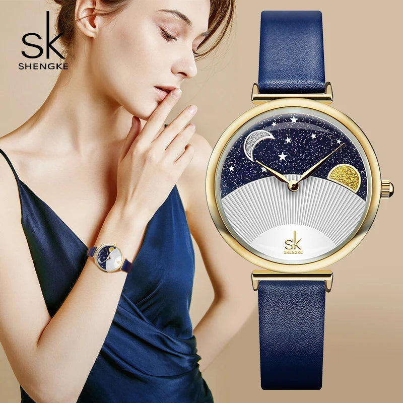 SK Luxury Moon Phase Chronograph Watch – Waterproof Quartz Travel Star Watch with Gift Box Scout