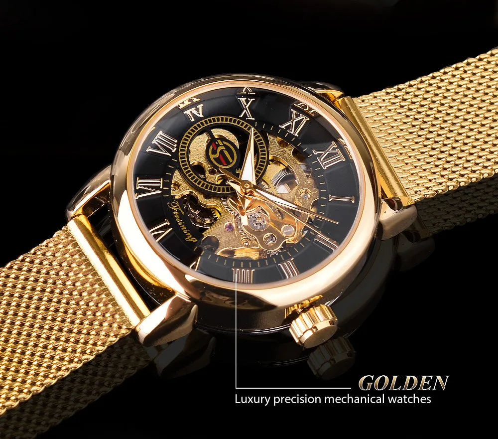 Forsining Women’s Skeleton Watch | Stainless Steel Transparent Mechanical Wristwatch – Waterproof Luxury Watch for Women