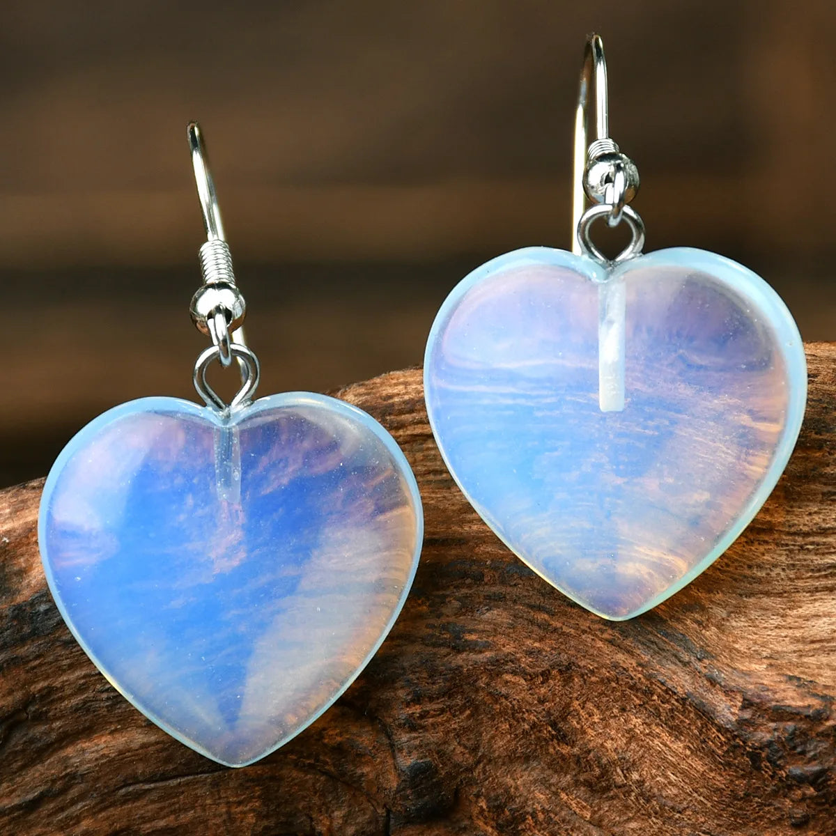 Natural Stone Dangle Earrings – Turquoise, Amethyst, Tiger Eye Heart Design, Handmade Jewelry for Women