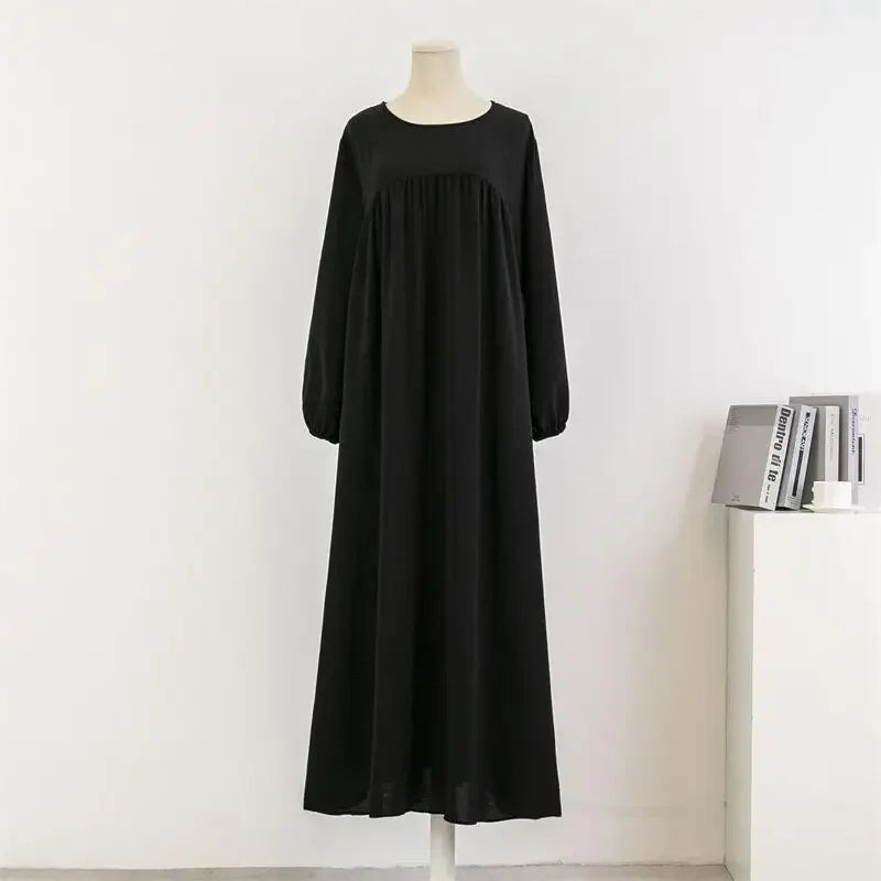 Muslim Modest Dress Women Abayas Full Sleeve Loose Prayer Dresses O-neck Casual Solid Ramadan Maxi Dresses Islamic Clothing
