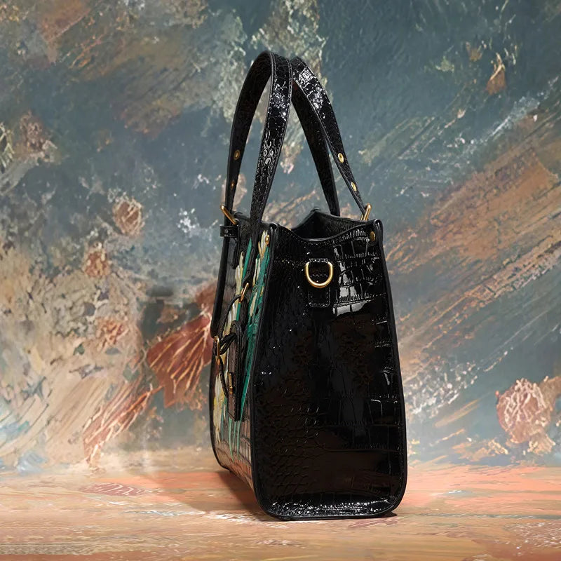 Women's Square Tote Handbag with Fashionable Floral Print, Adjustable Handle, and Zipper Closure Caterina