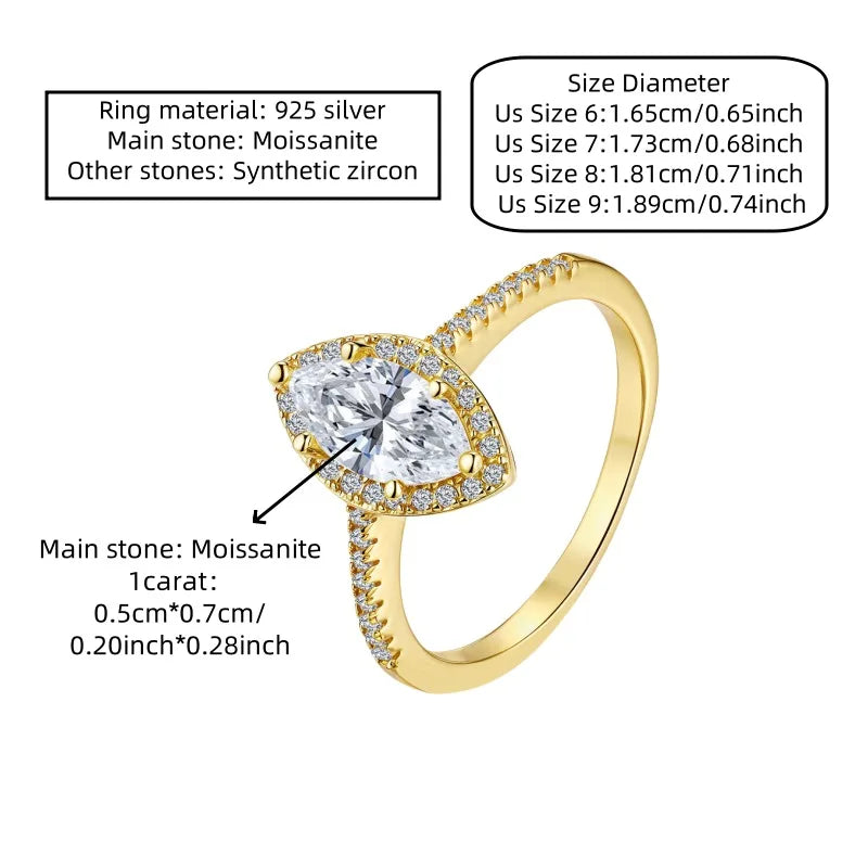 Women's Classic Horse Eye VVS1 Moissanite Ring – Fine Jewelry in S925 Sterling Silver, Elegant Ladies' Style