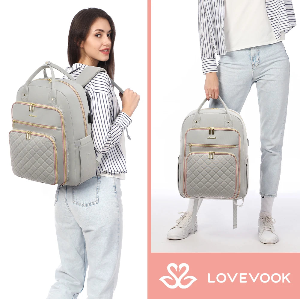 LOVEVOOK Fashion Travel Backpack | Water-Resistant, Multi-Pocket College Bookbag for Women, Fits 15.6" & 17" Laptops