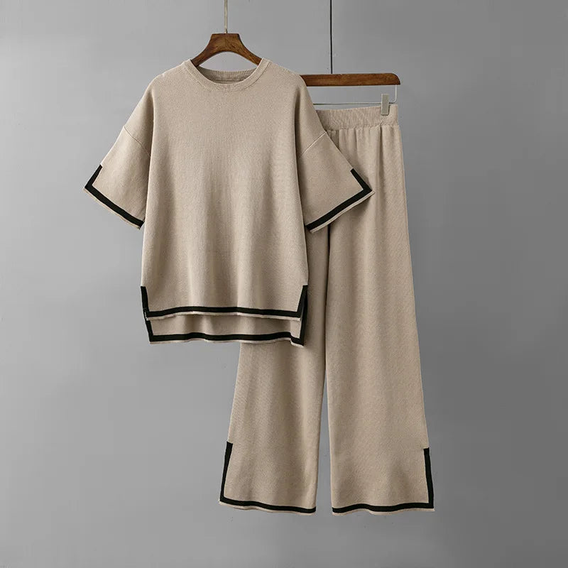 Autumn & Winter Women's Sweater Two-Piece Set – Casual Knit Jumper and Harun Pants Outfit Harlene