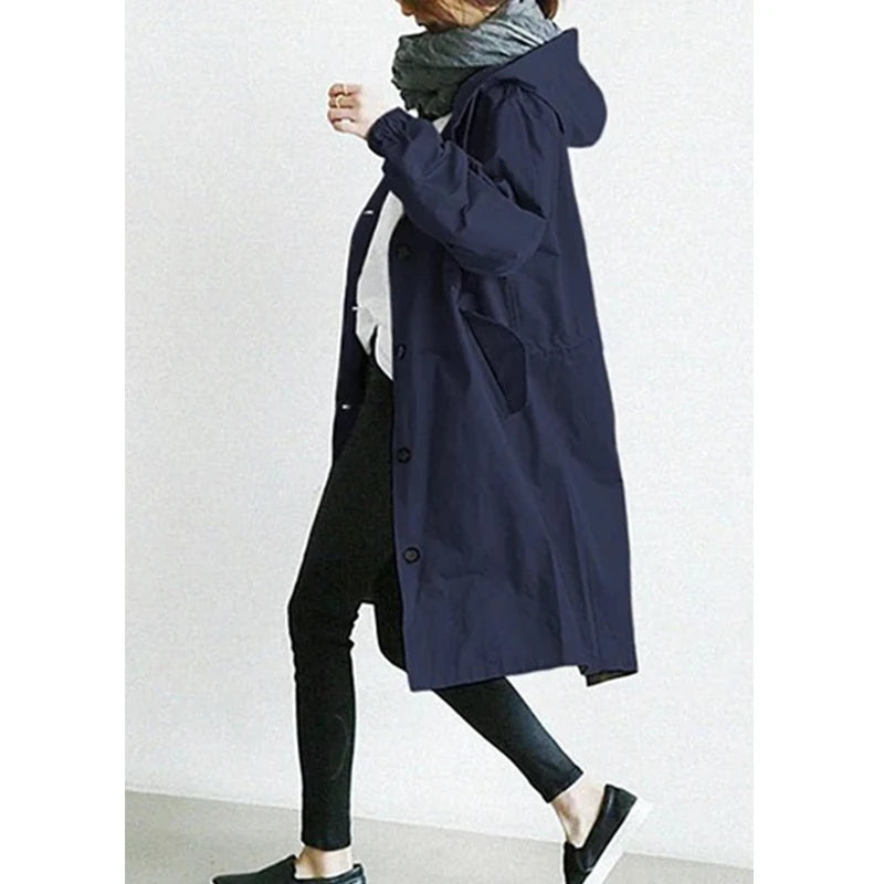 Casual Hooded Windbreaker for Women – Long Style Solid Color Trench Coat with Long Sleeves, Loose Fit Cardigan Dust Coat Sabriel