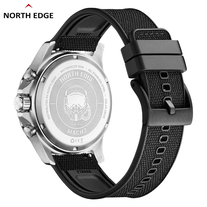 North Edge Mach2 Sports Watch – Solar-Powered Waterproof Chronograph with Stainless Steel Design