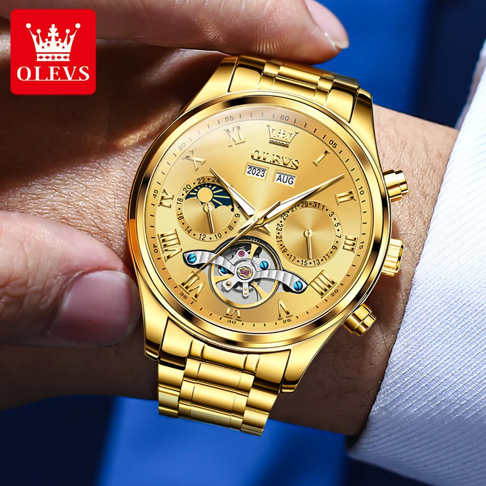 OLEVS 7005 Classic Men's Mechanical Watch – Original Stainless Steel Automatic Watch, Waterproof with Storage, Casual and Timeless Design