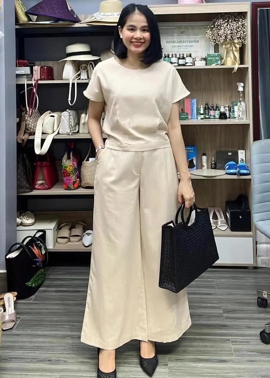 Women's Summer Two-Piece Set – Loose-Fit Top and Breathable Trousers