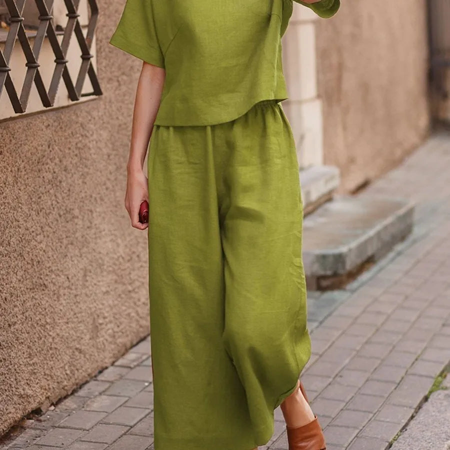 Women's Summer Two-Piece Set – Loose-Fit Top and Breathable Trousers