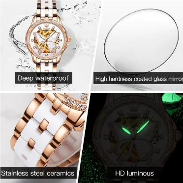 OLEVS 6622 Women's Diamond Automatic Watch – Elegant Butterfly Design, Waterproof, Luminous Mechanical Wristwatch