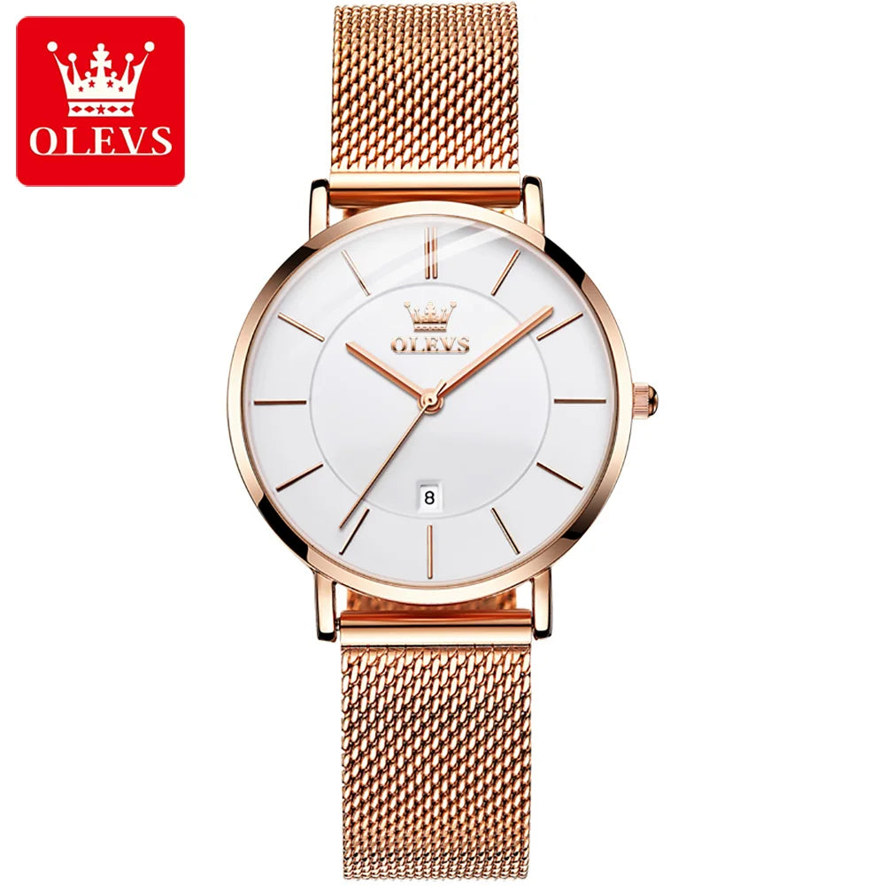 OLEVS 5869 Women’s Quartz Watch – Waterproof, Ultra-Thin, Mesh Steel Strap, Elegant Luxury Design