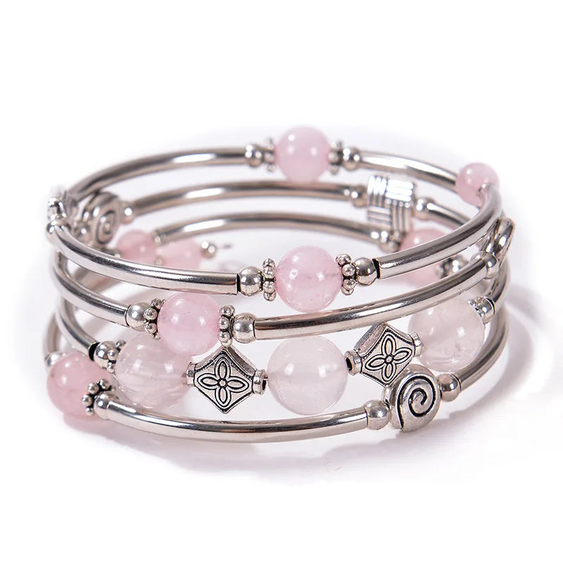 Fashion Charm Natural Stone Beaded Bracelet – Turquoise Crystal Multilayer Spiral Memory Wrap Bangle for Women Helena