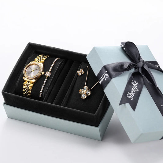 SHENGKE K0156L Women’s Luxury Watch Gift Box Set – Gold Ladies Wristwatch with Necklace, Earrings, and Bracelet | Perfect Gift for Women Carla Mae