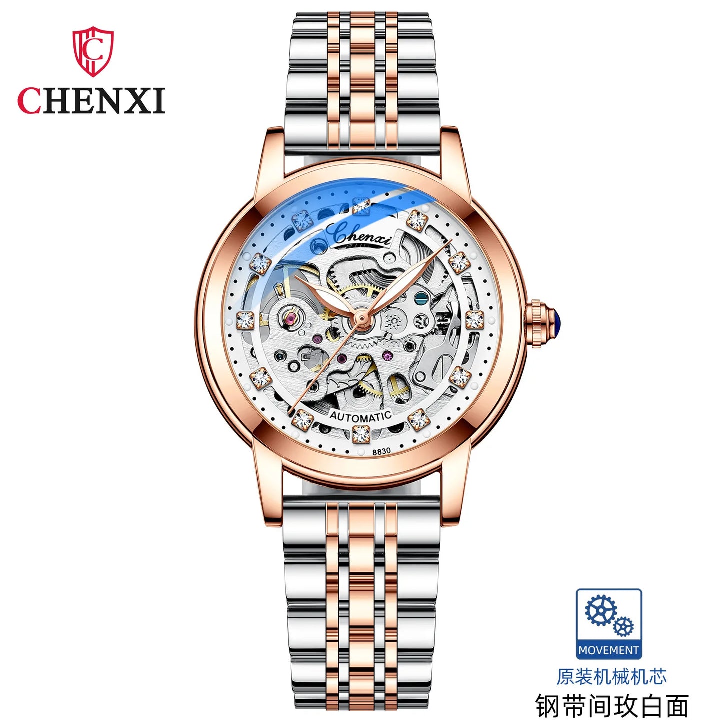 CHENXI 8830 Women’s Luxury Automatic Mechanical Watch – Skeleton Tourbillon, Luminous, Waterproof