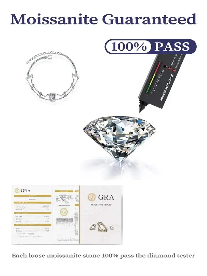 Luxury 925 Sterling Silver Bracelet for Women | 1ct VVS D Color Emerald Cut Moissanite Diamond | Perfect for Engagements, Parties, and Special Occasions