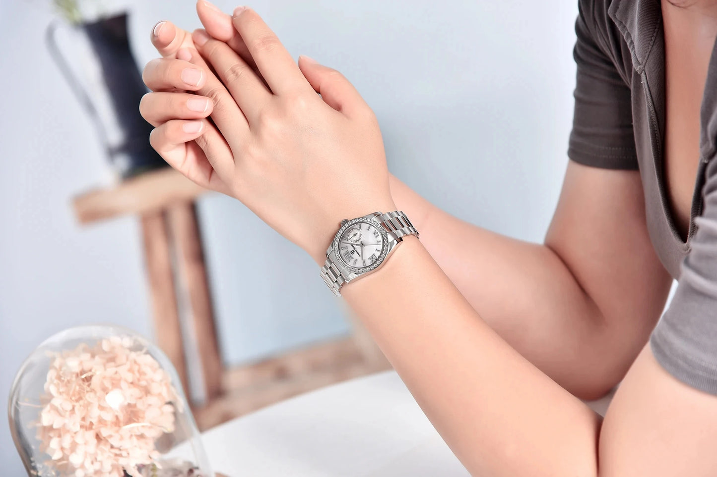 PAGANI DESIGN 1776 – Luxury Women's Quartz Watch with Diamond Accents, Stainless Steel Band, and Calendar Function