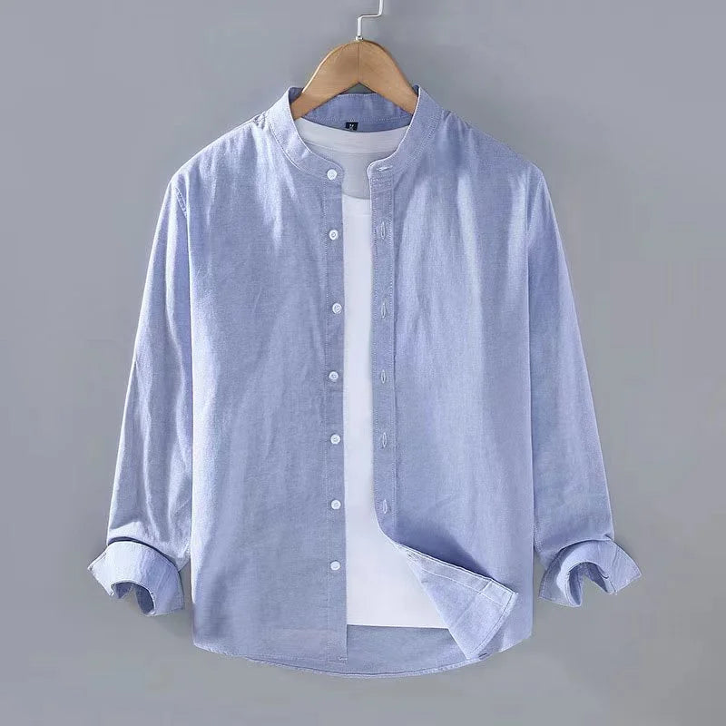 Men Button Linen Shirt Long Sleeve