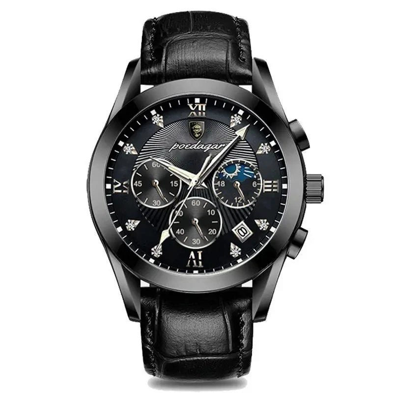 POEDAGAR 820 Men's Sport Watch – Genuine Leather Quartz Wristwatch, Waterproof, Luminous, and Stylish Relojes Para Hombre Olivier