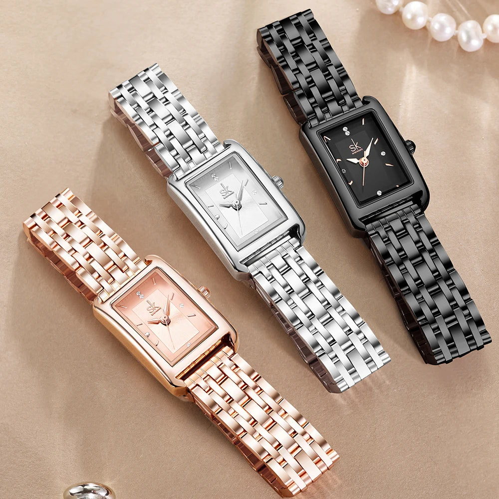 Shengke Luxury Ladies' Gold Watch - Fashion Steel Square Dial, Rectangle Design, Quality Brand Wristwatch Ruth