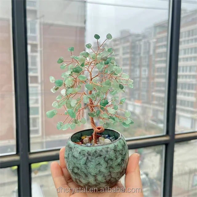 Natural Healing Rose Quartz Crystal Money Tree – DIY Decoration Ornament with Copper Wire and Ceramic Bowl Base