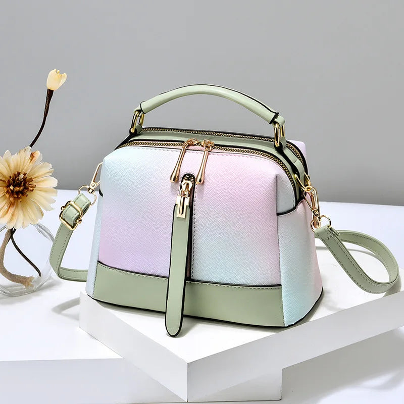 Gradient Color Korean Style Women's Shoulder Bag – Fashionable PU Shoulder Bag with Zipper Closure and Chain Design Suzy