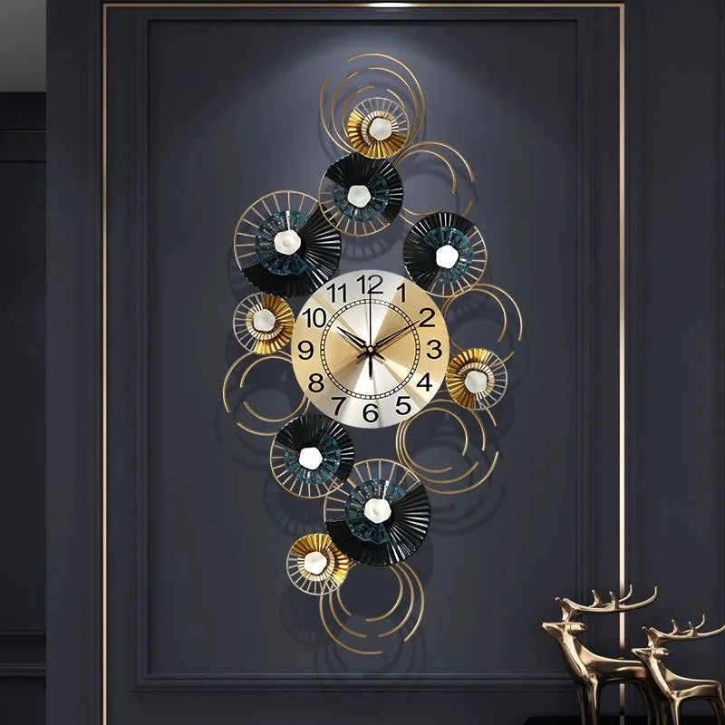 88x45cm Large Black Flower Wall Clock – Silent 3D Metal Art Design for Living Room, Office, and Home Decor