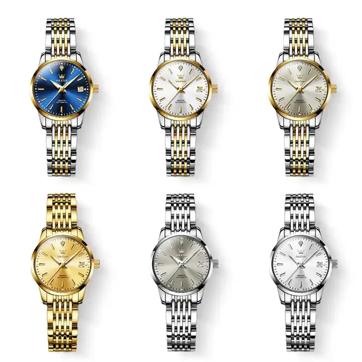 Olevs 6635 Automatic Luxury Watch - Women's Stainless Steel Strap, Classic Fashion Design, Mechanical Movement with Calendar & Date