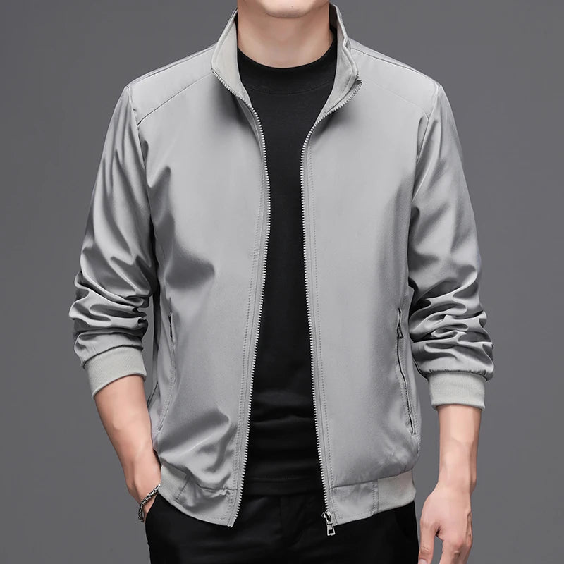 Men's Solid Color Stand Collar Jacket - Business Casual Autumn Outerwear Jace
