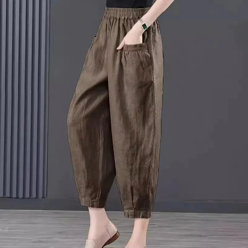 Women's Oversized Cotton Linen Lantern Pants | High-Waist Summer Casual Pants with Pockets Erica