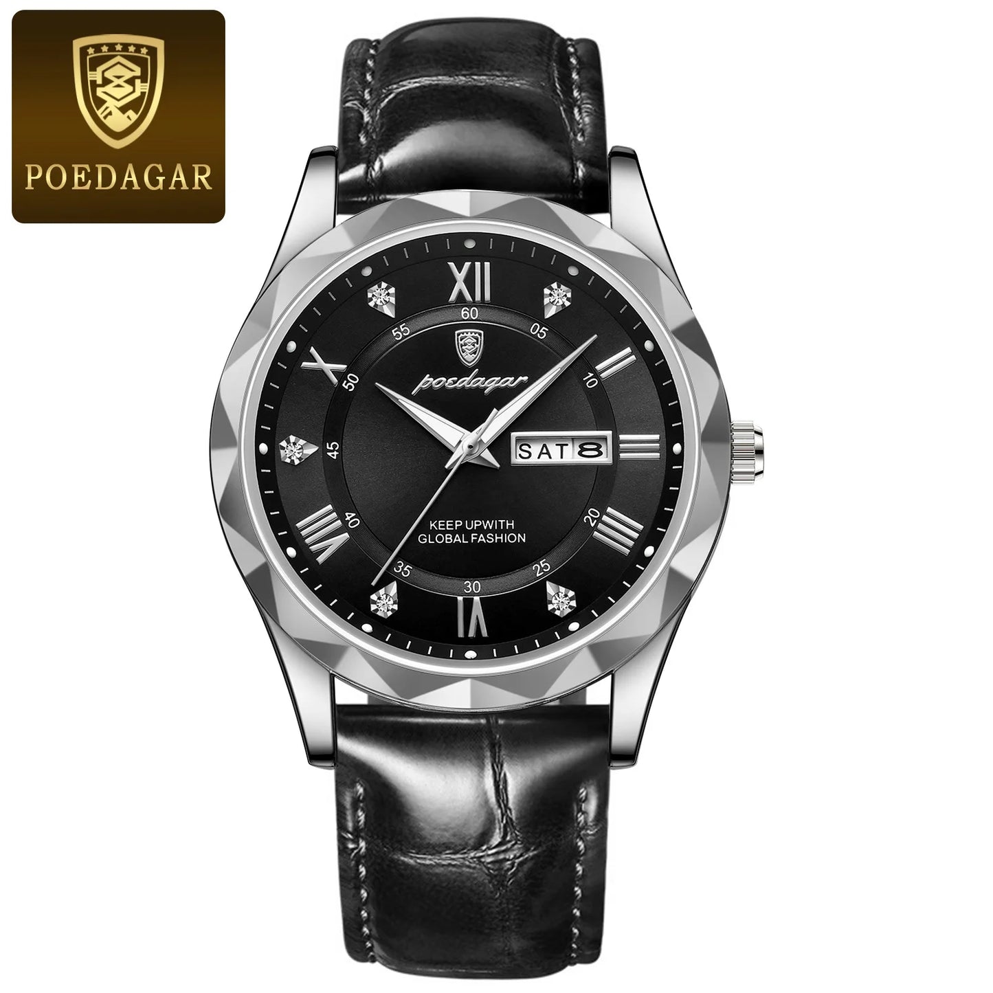 POEDAGAR 615 Waterproof Men's Watch – Luxury Quartz Wristwatch with Date & Week Display